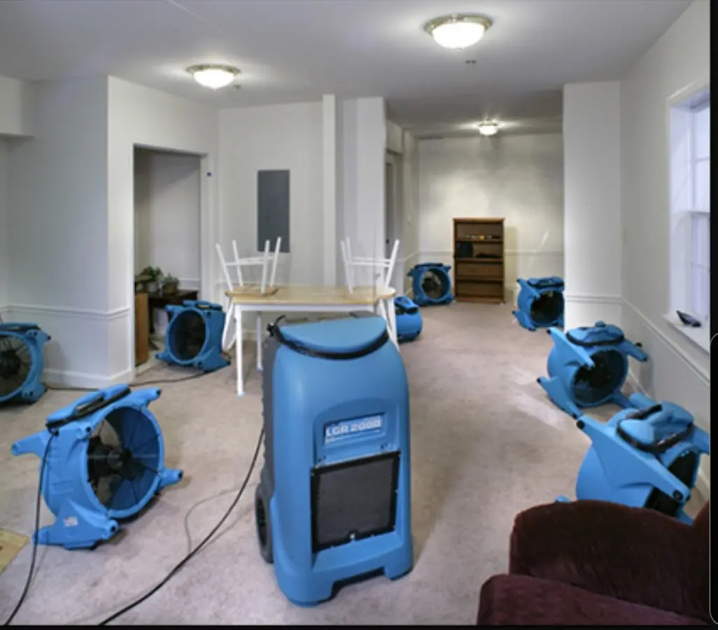Air movers and dehumidifier setup for Water Extraction & Removal in Collegeville